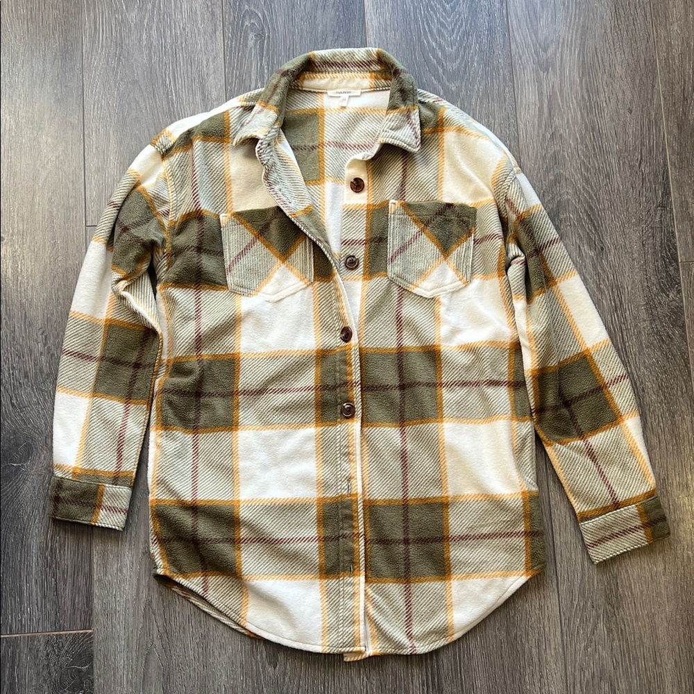 Maurices Olive and Cream Plaid Button-Down Shirt